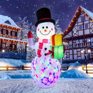 1pc 5ft Rotating LED Snowman Inflatable Christmas Yard Decor, Outdoor Garden Festival Decoration for Restaurants