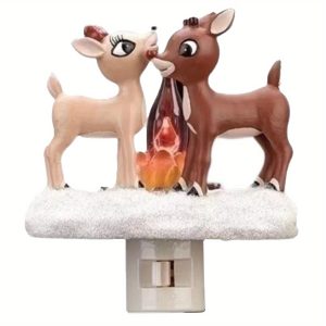 Christmas Reindeer Campfire Flickering Night Light Resin Warm Light Xmas Cute Look Portable Decorative LED Wall Night Lamp for Home Indoor