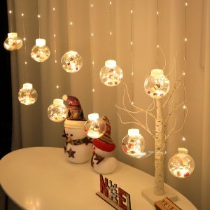 Christmas ball snowman LED light string, Christmas wish ball curtain light old snowman Christmas tree window decoration leather string light string festive atmosphere