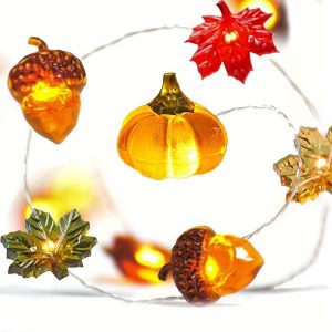 1pc Decoration Acorn 3D Pumpkin Maple Leaf String Lights Battery Operated with Remote 10ft 30 LEDs Orange Fall Lights for Home Autumn Garland Harvest Halloween Party Christmas Decor