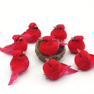 12pcs Christmas Cardinal Red Bird Clip on Tree Ornaments Foam Bird Decorations Approx. 2.36 Inch Bright Red Velvet & Feathers Wreaths Garland Centerpieces Decoration Crafts by Gift Boutique