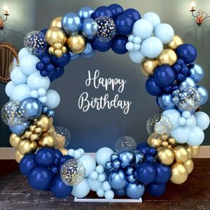 122pcs, Vintage Blue Balloons Arch Kit, Macaron Blue Metallic Gold Latex Balloons For Birthday Party, Weddings, Graduation, Bachelor Party, Room Decor, Scene Decoration, Party Supplies