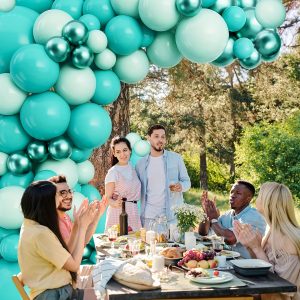 124pcs, Teal Balloon Arch Garland Kit-Macaron Teal Balloon Latex Metallic Green Balloon For Baby Shower, Gender Reveal, Kids Birthday, Wedding, Graduation, New Years Decoration.