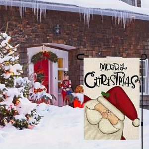 1pc Merry Christmas Garden Flag- Double-Sided Vertical Rustic Winter Farmhouse Lawn Decoration- Small Mini 12inx18in/30.48cmx45.72cm Outdoor Yard Home Decor for Holiday Season