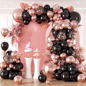 123pcs Rose Golden & Black Latex Balloon Set - Perfect For Weddings, Bridal Showers, Birthdays, Graduations & More - Versatile Party Decorations For All Seasons