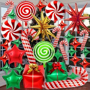 46pcs Merry Christmas Balloons, Christmas Party Supplies Birthday Decorations, Christmas Candy Foil Balloons Garland Arch Kit, Cane Swirl Mylar Candies Balloons, Winter New Year Holiday Party