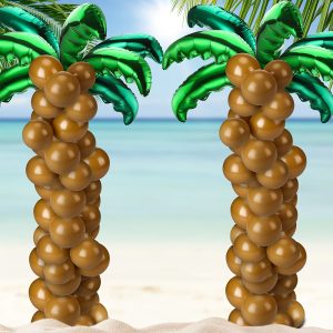 100 Pcs Palm Tree Leaves Balloons Coconut Balloons Set 10 Pcs Foil Green Coconut Tree Leaves Balloon 90 Pcs Brown Latex Balloons For Hawaii Luau Tropical Party Birthday (Stylish Color)