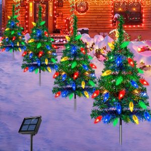 (1 set 4-Pack Solar Christmas Tree Lights, Outdoor Courtyard, Garden, Lawn Path Lights, Atmosphere Christmas Decorations