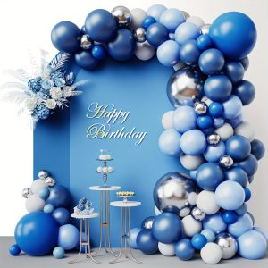 Blue Balloons Garland Arch Kit, 102pcs 18/10/5 Inch Royal Blue And Navy Blue White Metallic Balloons For Birthday Wedding Graduation Party Decorations