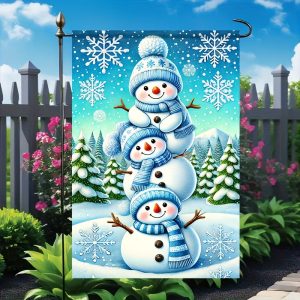 Double-Sided Merry Christmas Snowman Flag, 12x18 Inch, Polyester, Garden, Patio, Farmhouse Decor, Indoor/Outdoor Holiday Party Supplies