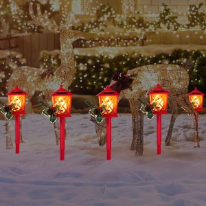 4Pack Solar Christmas Pathway Lights Outdoor Garden Decorations Landscape LED Lights For Holiday Outside Yard Lawn Decor