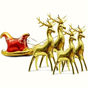 5pcs Christmas Balloons Christmas Foil Balloons Large Reindeer Balloon Santa's Sleigh Mylar Balloons for Holiday, 4D Elk Set, Inflatable Standing Reindeer for Xmas New Year Party Decorations