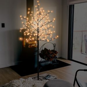 LED USB Lighted Cherry Blossom Tree, 6Ft Light Up Cherry Tree Indoor With 200 Crystal Flower Detachable With 8 Lighting Modes Holiday Decorations Christmas (Warm White)