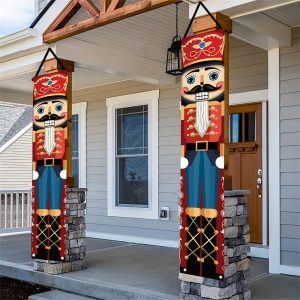 Nutcracker Porch Banner Set, Polyester Welcome Door Decor for Home & Office Entryway - Vibrant, Durable & Weather-Resistant Hanging Signs for Holiday Party, Garden & Outdoor Use - Fits Fall, Winter, Christmas & Universal Celebrations - 1 Pair