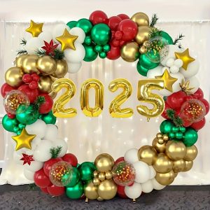 134pcs, Balloon Garlands, Metallic Gold Balloons, Red Green, Christmas Decorations, Fun Christmas, Welcome 2025 New Year, Christmas Also Party Celebration Decorations