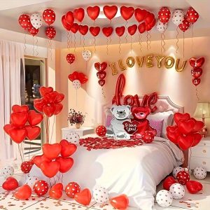 54pcs Romantic 54-Piece Large Helium Balloon Set with Rose Petals for Weddings, Anniversaries, Valentine's Day, and Parties